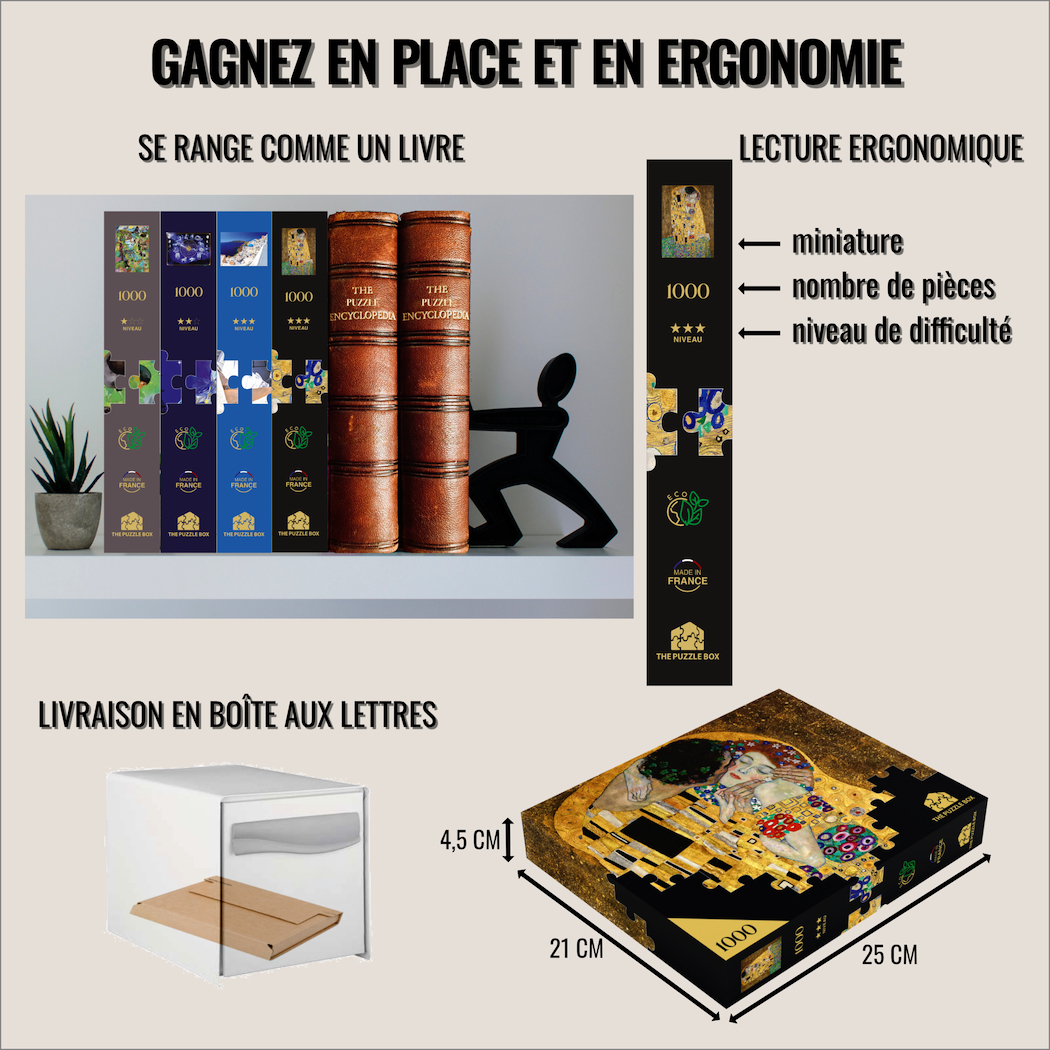 gain de place contenu boîte Puzzle art Klimt - Le Baiser adulte 1000 pièces